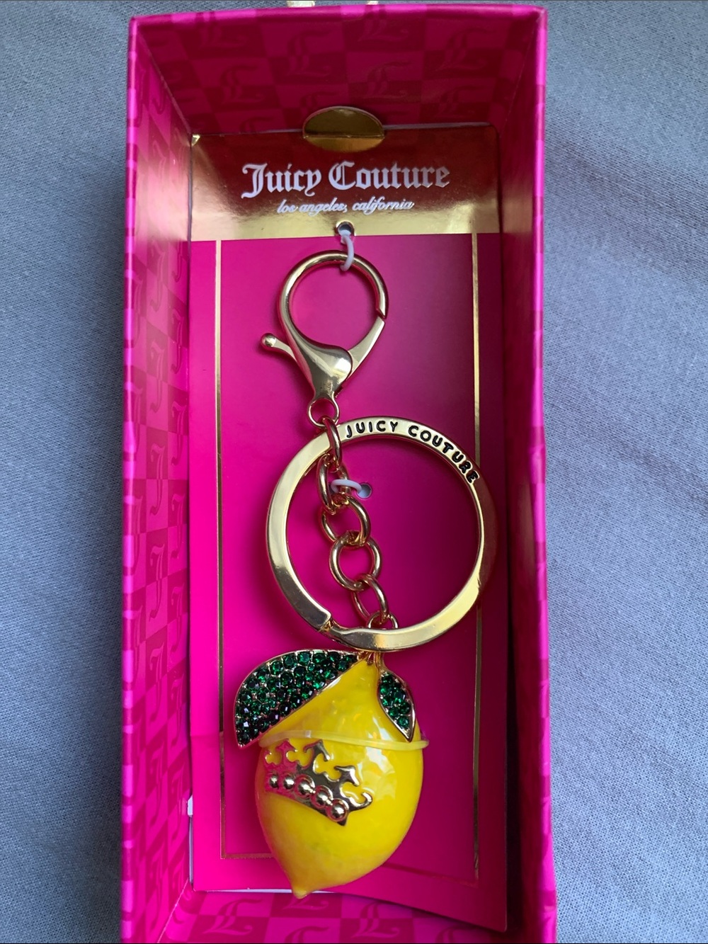 🆕- Juicy Couture Yellow Lemon Bag Charm with Green Crystal Leaf